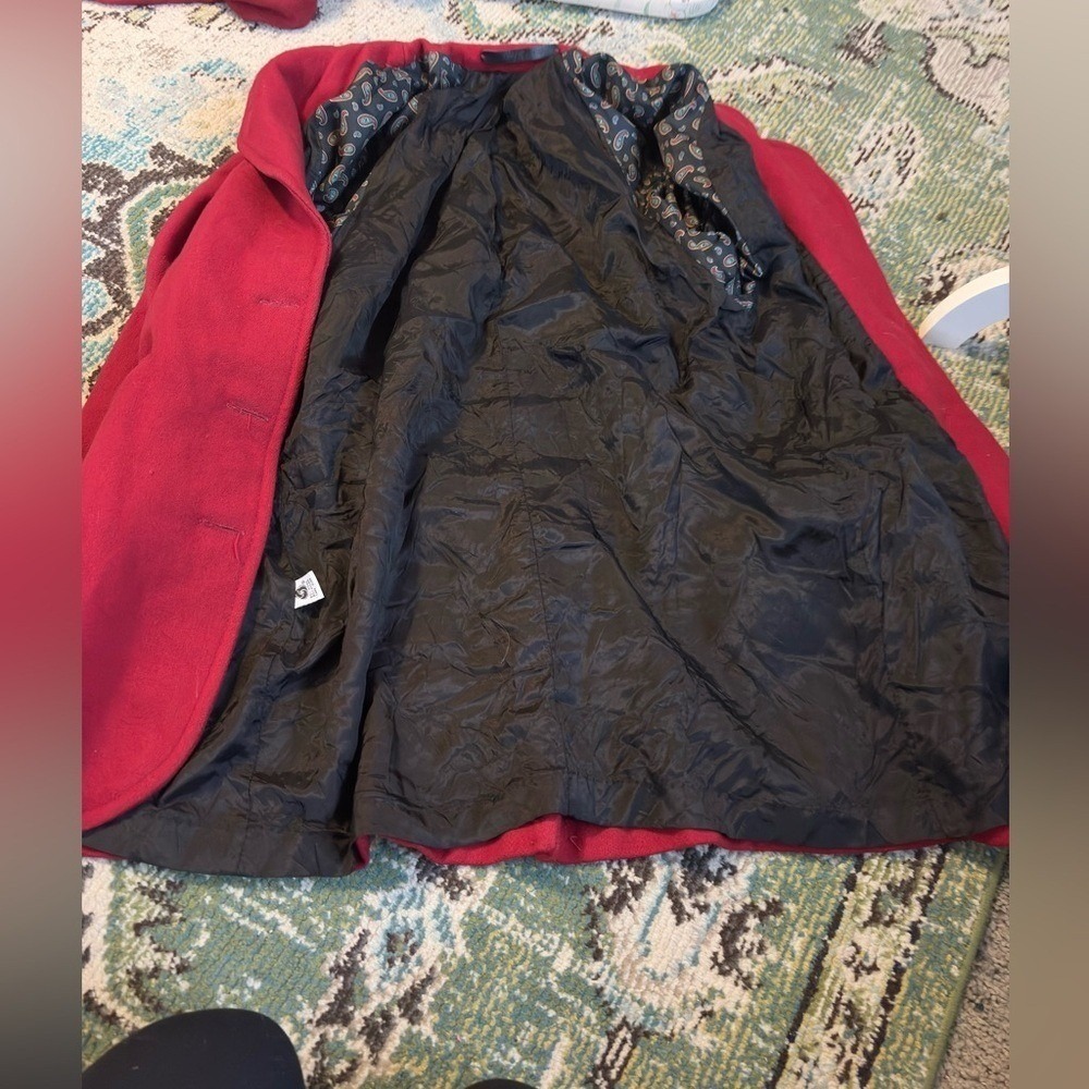 Vintage Red Wool Coat Mid Length Button Front Women's Medium - Picture 3 of 4